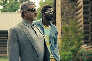 Sylvester Stallone as Dwight Manfredi and Jay Will as Tyson in Tulsa King Season 1, Episode 2.